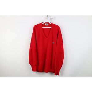 Vintage 70s Streetwear Mens Large Fox Logo Knit V-Neck Sweater Red Acrylic USA